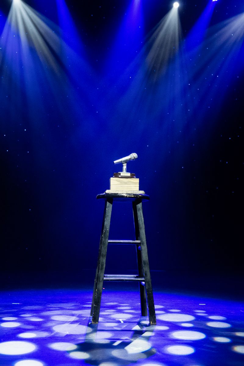 The first place trophy, dramatically displayed as audience members arrived