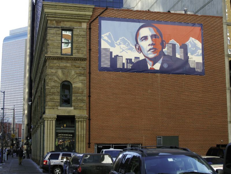 a large mural incorporating his Obama portrait in Denver, Colorado, in 2009