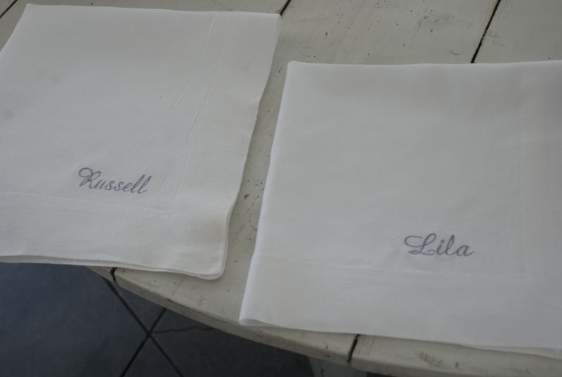 Tara’s place cards could double as favors for her table guests. She had a few options of napkins embroidered with names to suit, and did all of them in her family’s names so she could use them after home after the shoot. Smart woman!