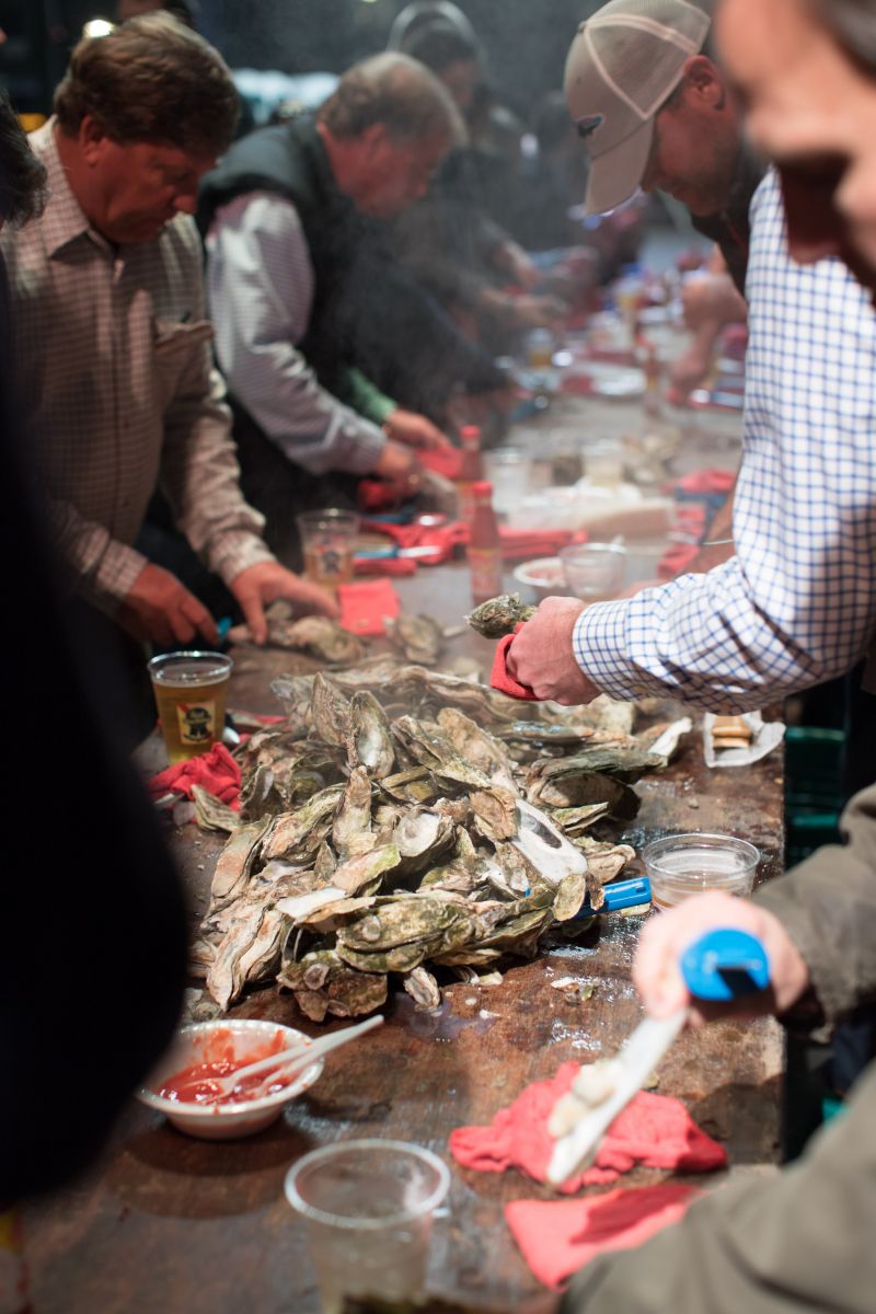 Fresh local oysters were served by the bucketful and quickly devoured by hungry shuckers.