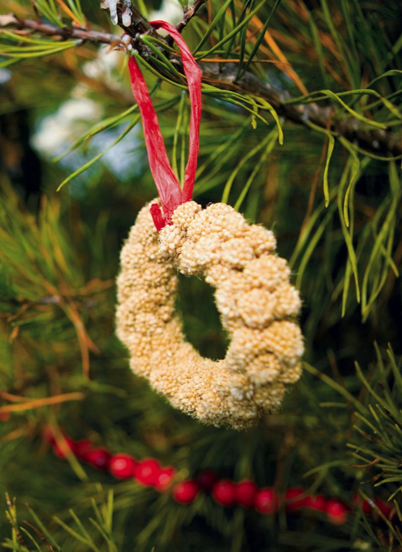 Coconut Cup: Use a hammer to break open a coconut. Fill one of the halves with birdseed or with crushed unsalted peanuts—another bird favorite. Tie to a tree branch with raffia.