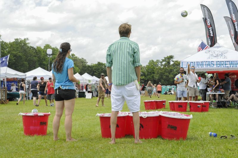 A giant game of beer pong was played with buckets and soccer balls. Don&#039;t worry though, contestants weren&#039;t forced to drink buckets of beer!