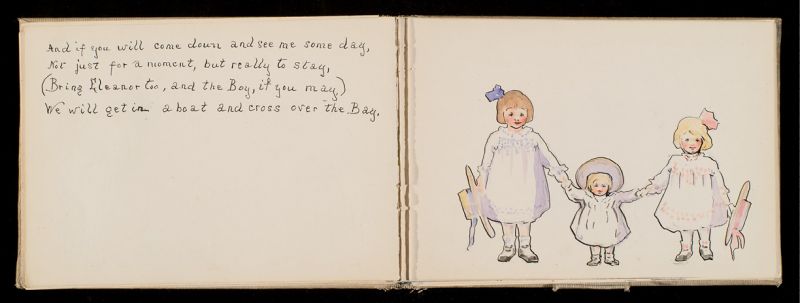 Pages from a children’s book with text and watercolor illustrations created by Alice as a birthday gift for her niece Caroline Ravenel Mason Smith in 1912 (courtesy of Caroline Prouty Smith)