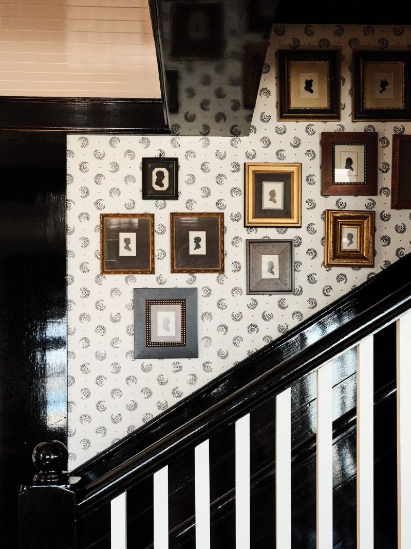 Silhouettes in the stairwell, enamel paint on the banister, and all-around classic nautical style at the 67-room Baron’s Cove in Sag Harbor.