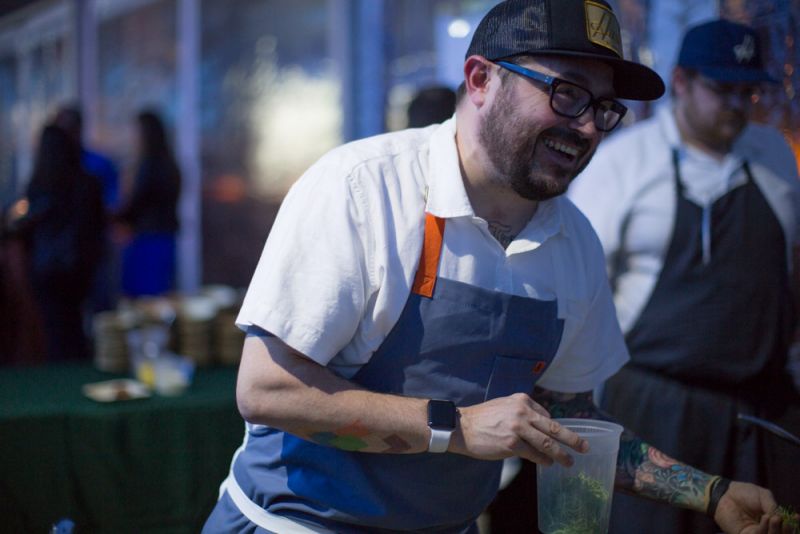 Chef Sean Brock at Husk and McCrady&#039;s station.