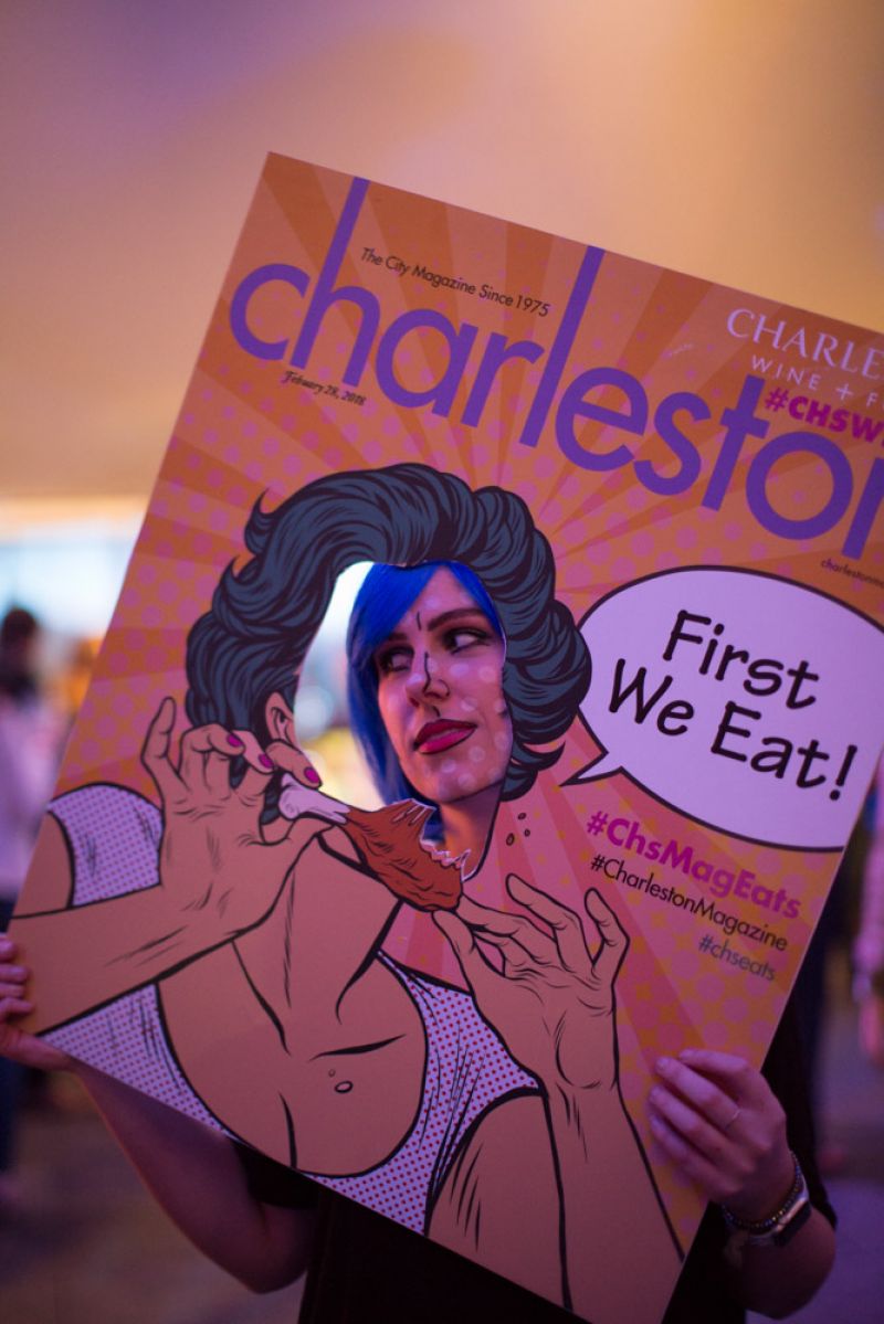 Charleston magazine&#039;s pop art ladies strolled through the party to pose with guests.