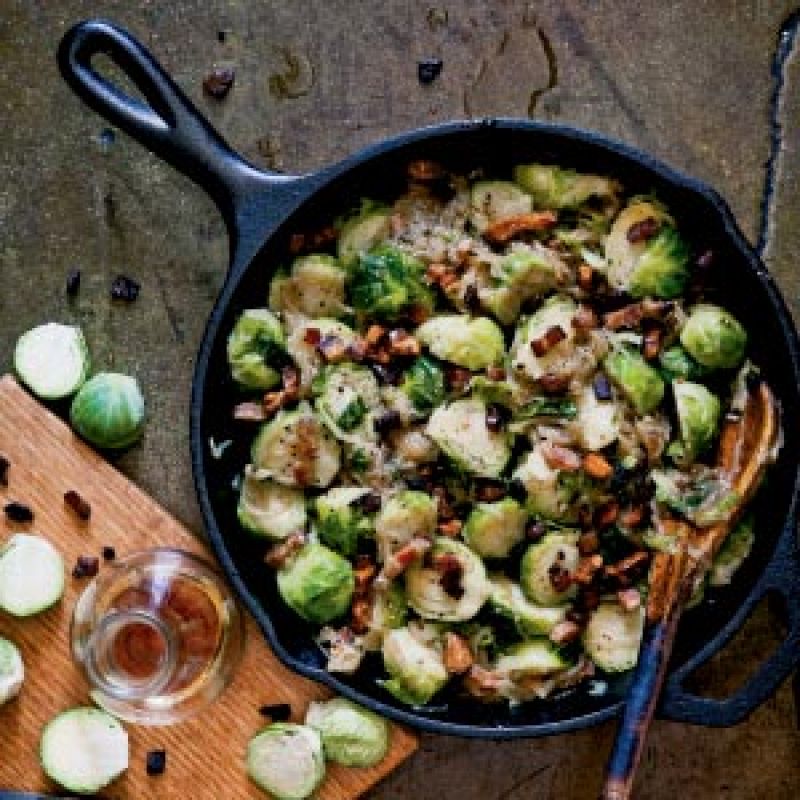 Cast-Iron Skillet Brussels Sprouts and Shrimp