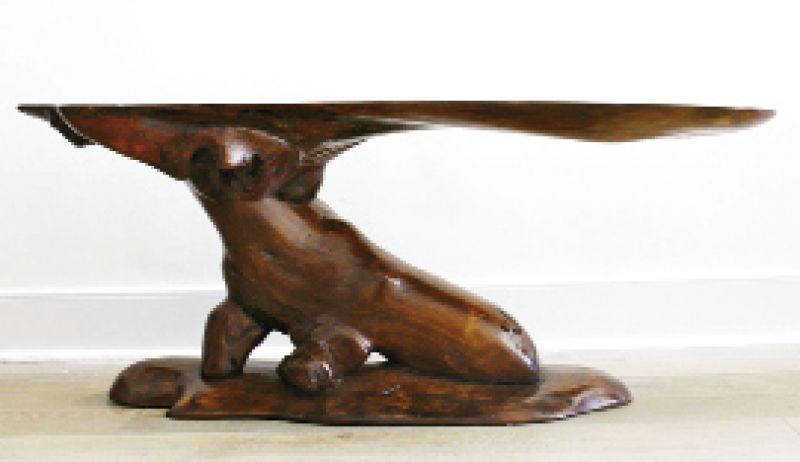 Spalted pecan coffee table with cherry burl inlay, 2009, 48&quot; x 15&quot; x 20&quot;