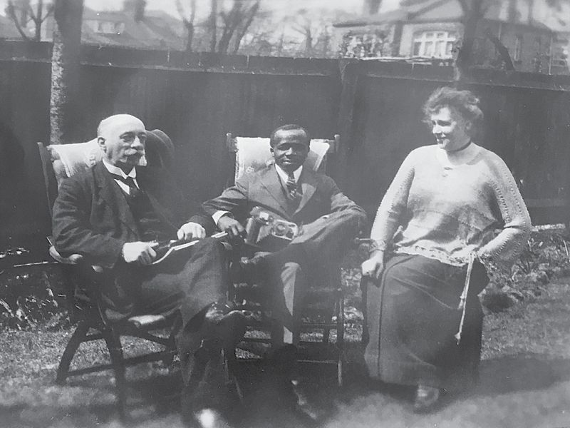 With the parents of fellow student Winifred Small at their north London home, circa 1920