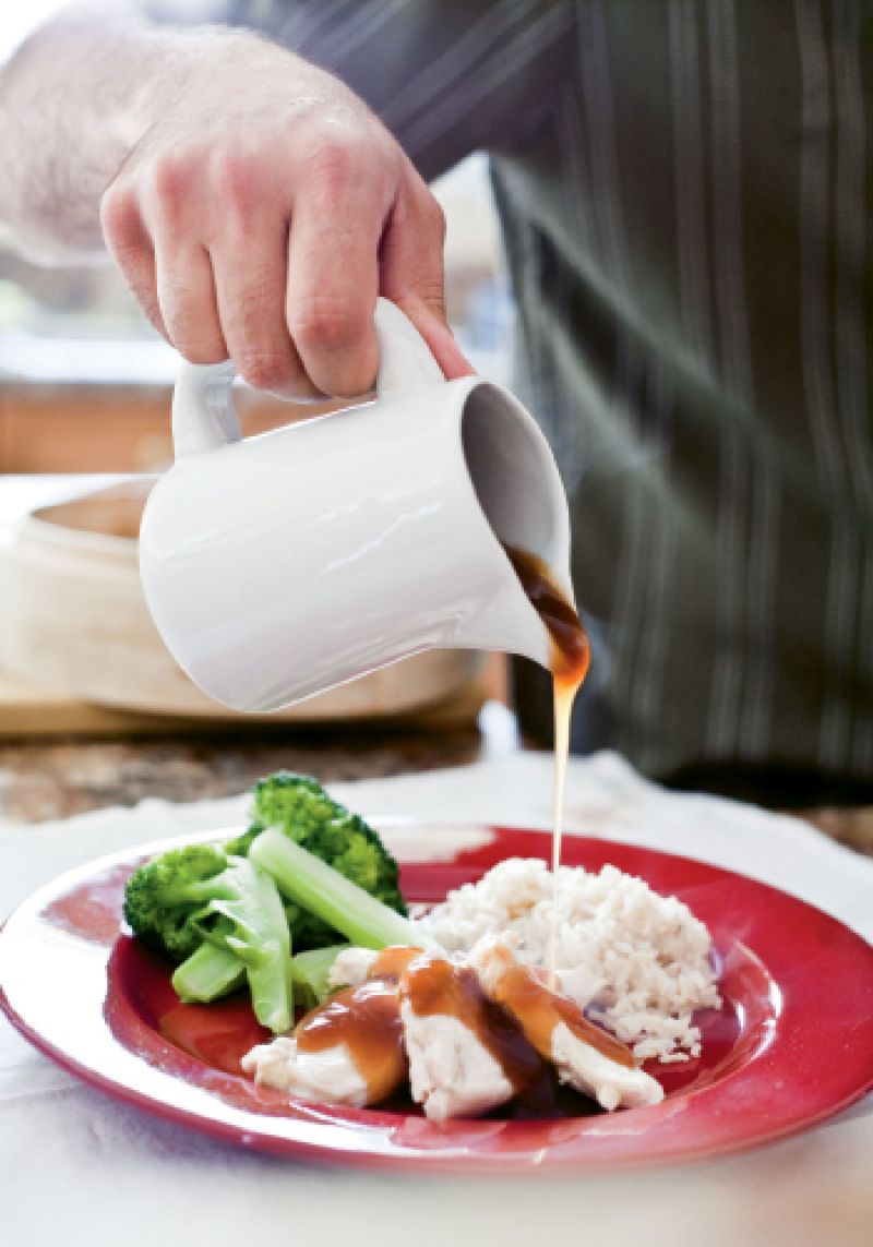 Value Added: A garlic soy sauce, thickened to gravy consistency, adds to the entrée extra flavor that pleases the adults. While an acquired taste for children, brown rice boasts many benefits that earn it a spot on the plate.