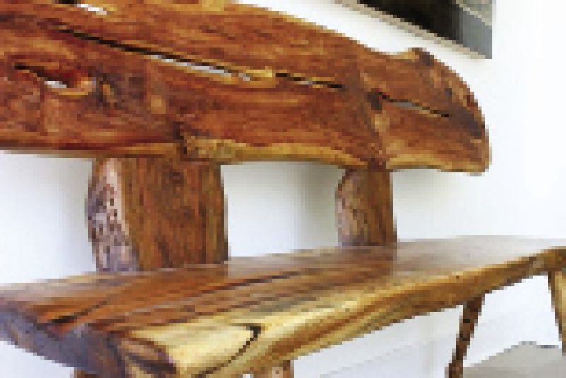 Cherry and spalted pecan bench, 2009, 6.5&#039; x 26&quot; x 36&quot;
