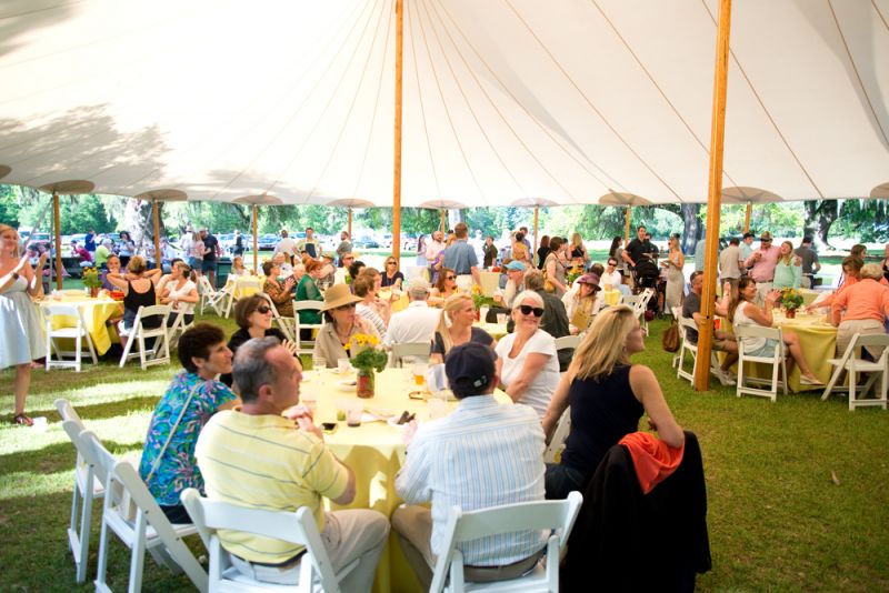 Guests dined on delicious, local food at tables under a large tent, as well as at picnic tables spread out around Middleton Place.