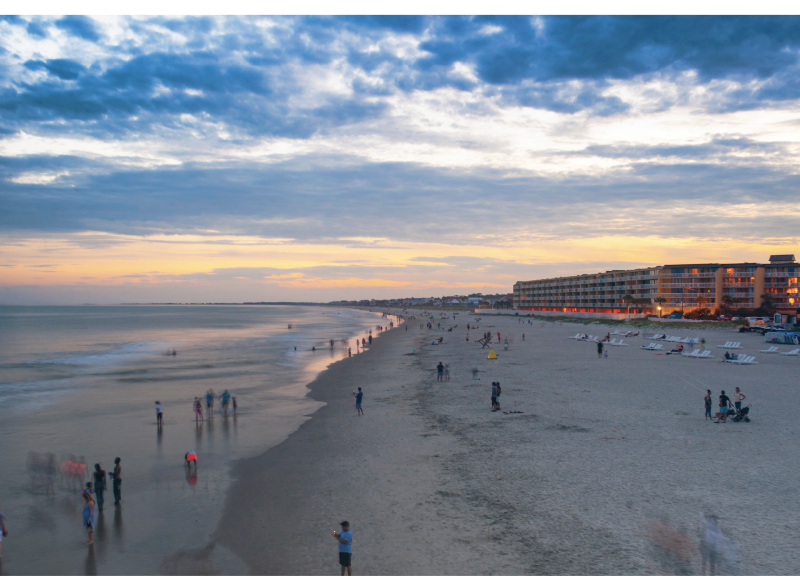 With front beach hotel and condo accommodations and an array of restaurants, bars and shops, Folly Beach (pictured above last July) welcomes visitors seeking relaxed, salty fun at the Edge of America.