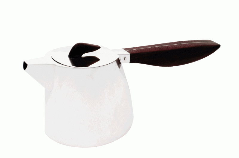 Sterling silver pot with purple heart wood and silver handle (2010). Kaminer Halsip