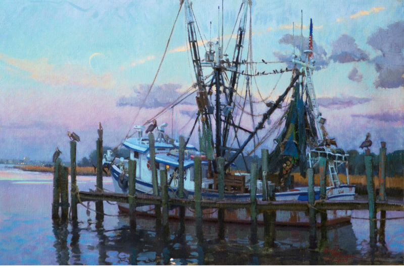 The Resting Fleet (Mount Pleasant, South Carolina; oil;  20 × 30 inches; 2010; collection of Mr. and Mrs. M. Jude Reyes)