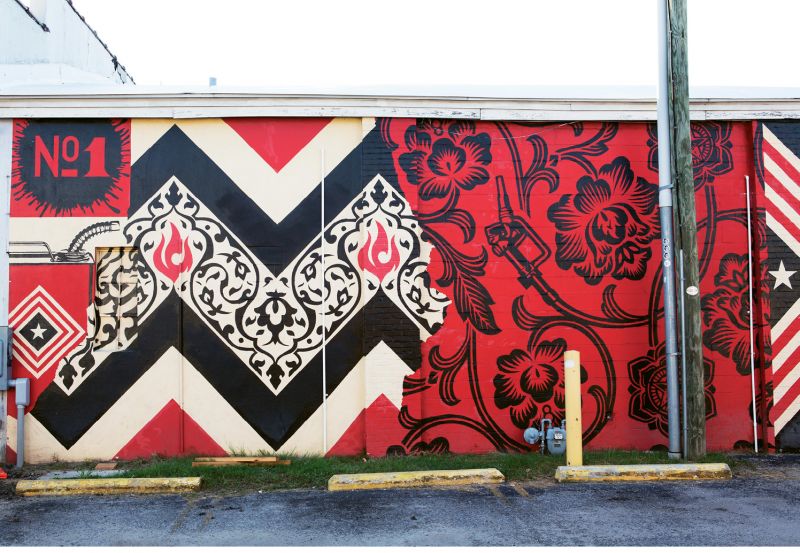 Power &amp; Glory  by Shepard Fairey  May 2014 - Across the driveway from The Daily and High Wire Distilling Co. (656 King St.). In conjunction with his 2014 Halsey Institute of Contemporary Art show, “The Insistent Image: Recurring Motifs in the Art of Shepard Fairey and Jasper Johns,” the Charleston native and artist of “Andre the Giant has a posse” and “Obey” fame received permission to install a series of large-scale public murals on private buildings downtown.