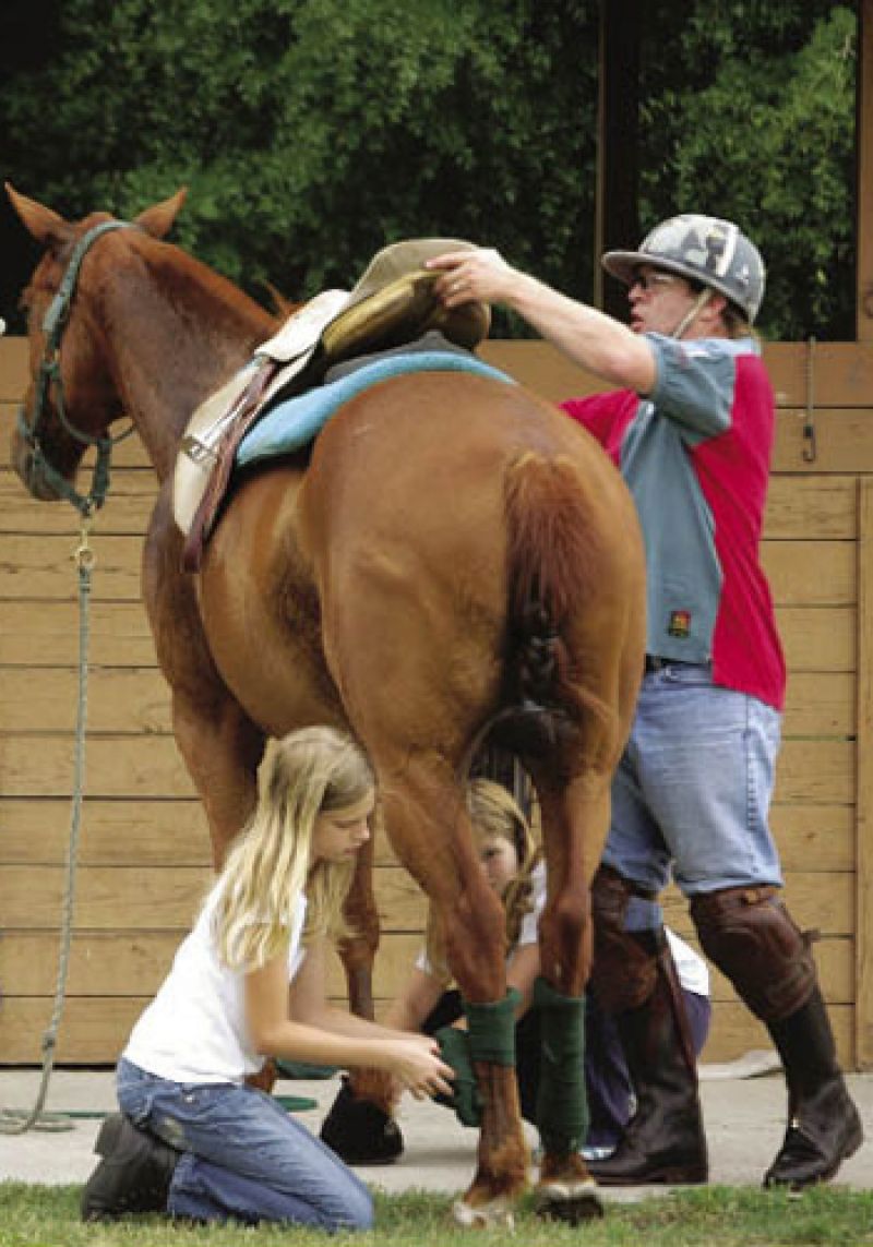 Children—Such as Morgan and Alston Limehouse (top, right), who help unwrap and unsaddle—are part of the horse aftercare routine that includes hot walking and grazing.