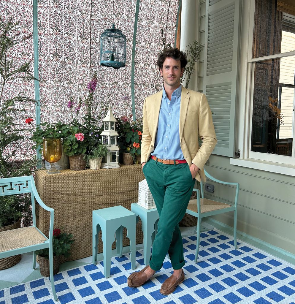 <i>Aldous Bertram on the piazza he transformed for this spring’s Symphony Designer Showhouse.</i>