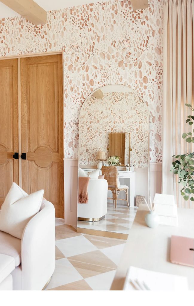 <i>Atwood’s wallpaper and fabrics, such as “Blooms” in the “blushing taupe” colorway are available only to the trade.</i>