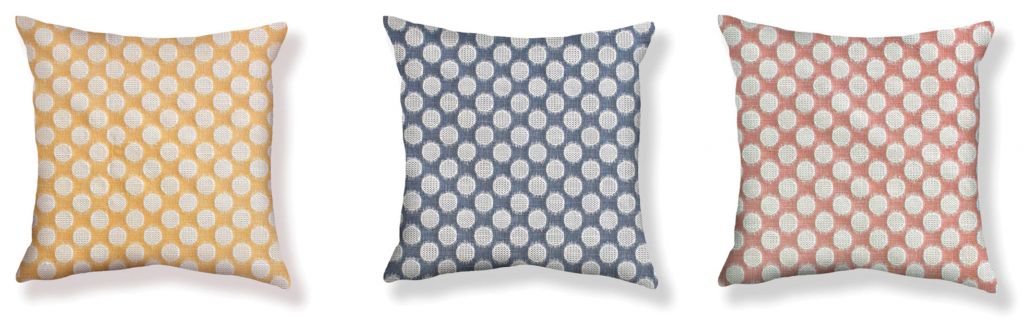 <i>Made-to-order pillows, like “Chevron Dots” in goldenrod, dark blue, and pink, can be ordered online.</i>