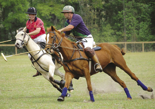 A game of skill, speed, and power, it’s often played at full gallop and in a perilous lean, as demonstrated by Batt Humphreys in red and Barry Limehouse in blue.