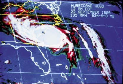 This NOAA radar image documented the eye of Hugo on Charleston’s coastline and 135-mph winds at midnight.